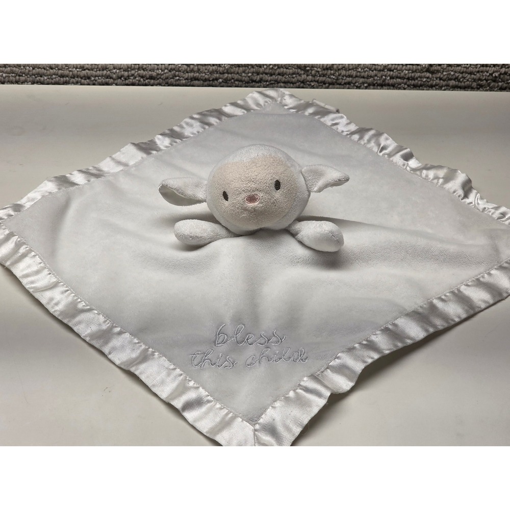 Stepping Stones Lamb Bless‎ This Child Satin Trim Baby Security Blanket Lovey